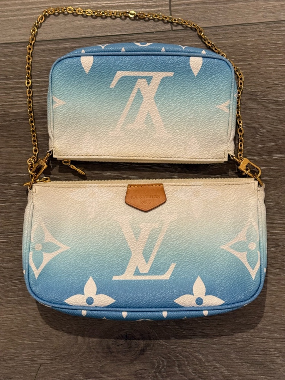 Louis Vuitton Blue to Cream Ombre Monogram Mini Shoulder Bag with Gold Chain - Picture 2 of 7